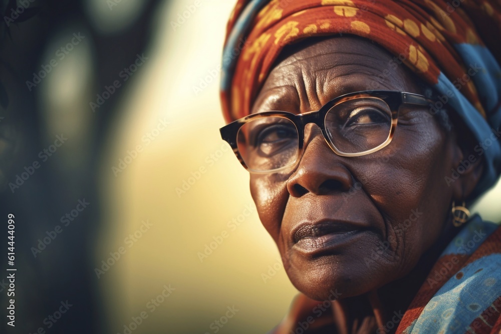 A contemplative black senior woman closing eyes in meditation Generative AI A contemplative black senior woman closing eyes in meditation Generative AI