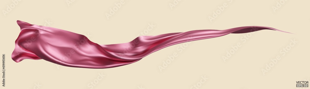Flying rose gold silk textile fabric flag background. Smooth elegant golden Satin Isolated on beige Background for grand opening ceremony. Rose Gold curtain. 3d vector illustration Flying rose gold silk textile fabric flag background. Smooth elegant golden Satin Isolated on beige Background for grand opening ceremony. Rose Gold curtain. 3d vector illustration