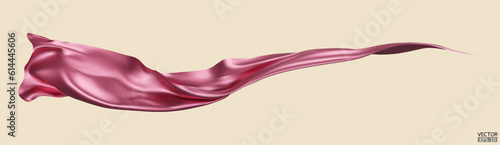 Flying rose gold silk textile fabric flag background. Smooth elegant golden Satin Isolated on beige Background for grand opening ceremony. Rose Gold curtain. 3d vector illustration