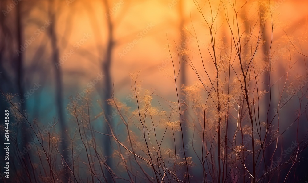 a blurry photo of a field with tall grass in the foreground and trees in the background with the sun shining through the trees. generative ai a blurry photo of a field with tall grass in the foreground and trees in the background with the sun shining through the trees. generative ai