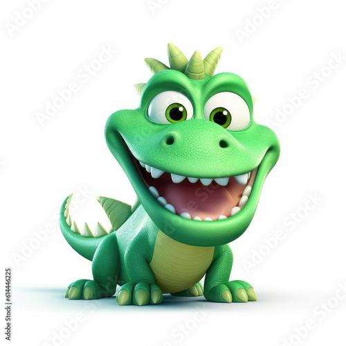 Cartoon green dragon mascot smiley face on white background