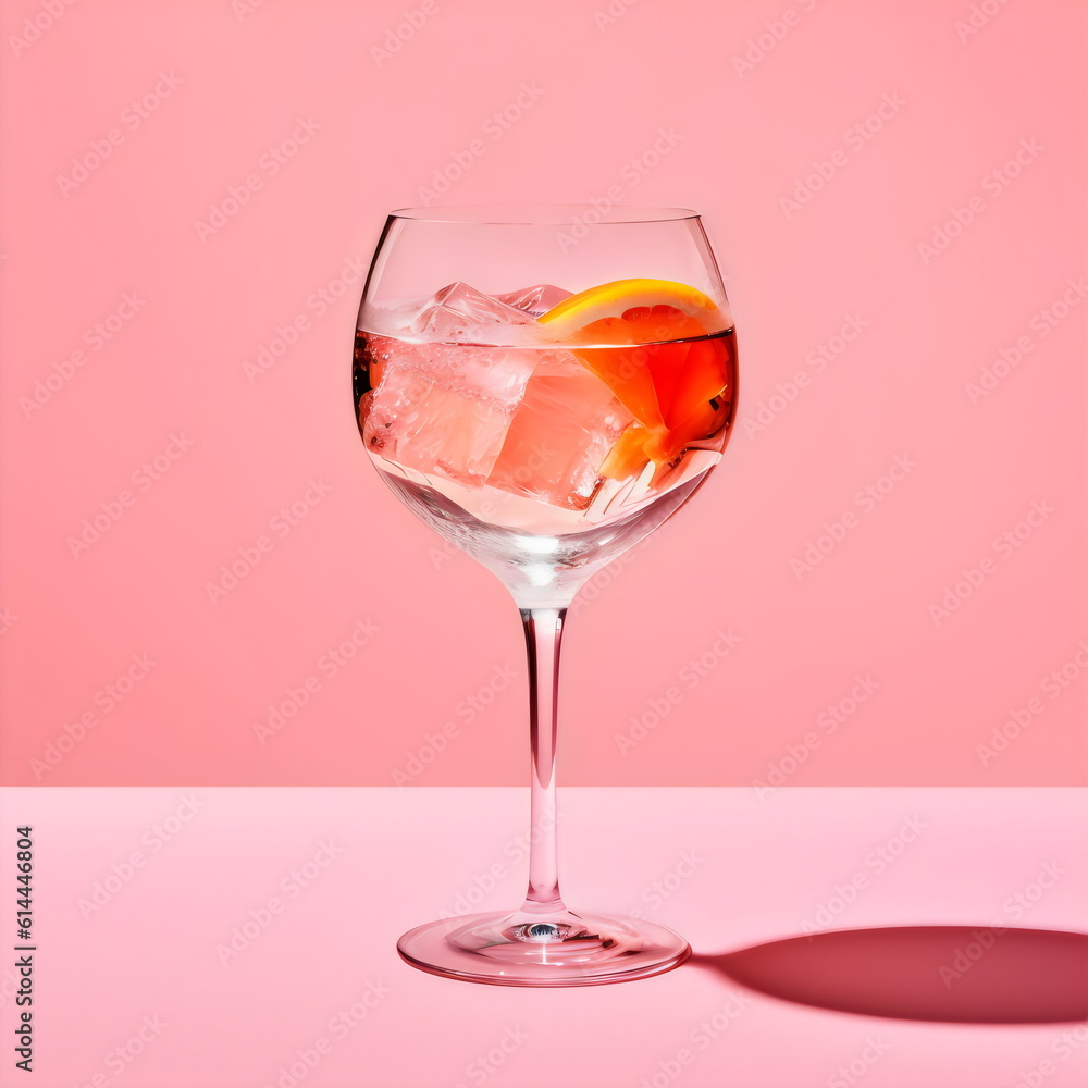 summer gin cocktail isolated on plain pink studio background, made with generative ai summer gin cocktail isolated on plain pink studio background, made with generative ai