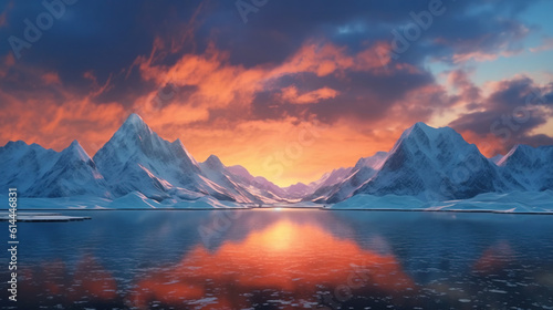 Snow mountain with sunset