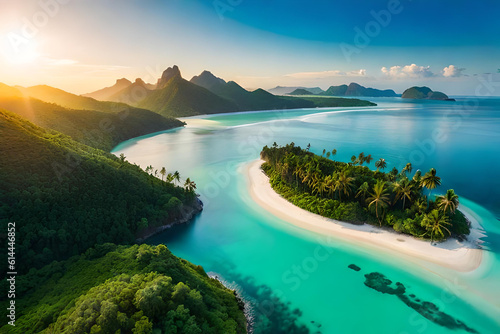 sunset over the sea, blue clear water with sand