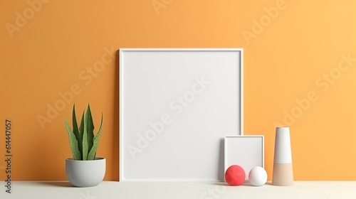 Wallpaper Mural White frame mockup with borders in center with free space for text modern design with small interior Torontodigital.ca