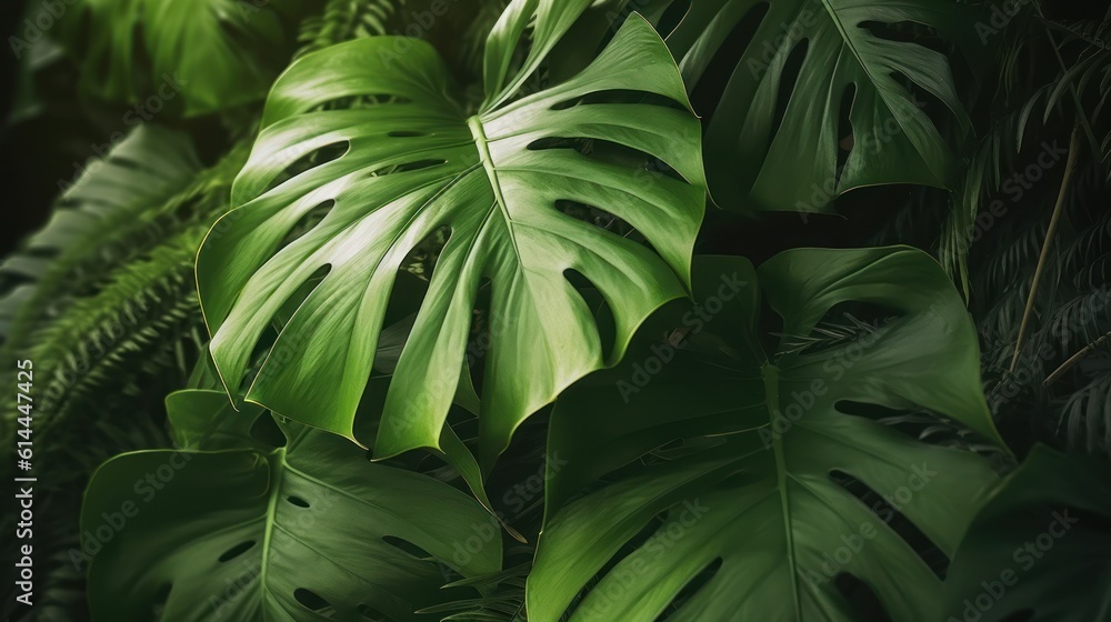 Fototapeta premium Closeup nature view of tropical green leaf