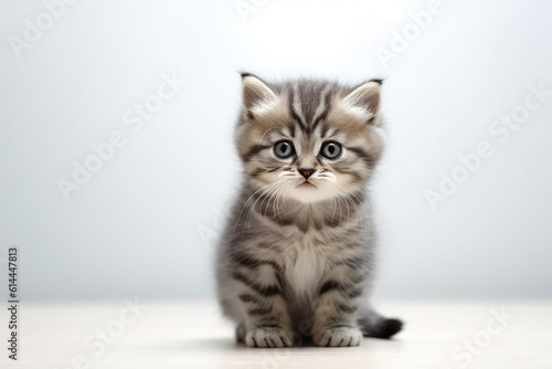 Cute striped gray kitten on a white background.Generative AI