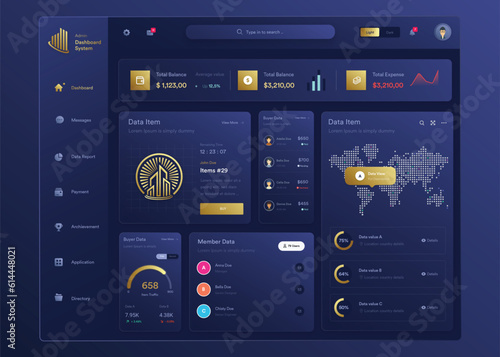Infographic NFT dashboard. UI design with graphs, charts and diagrams. Web interface template for business presentation.	