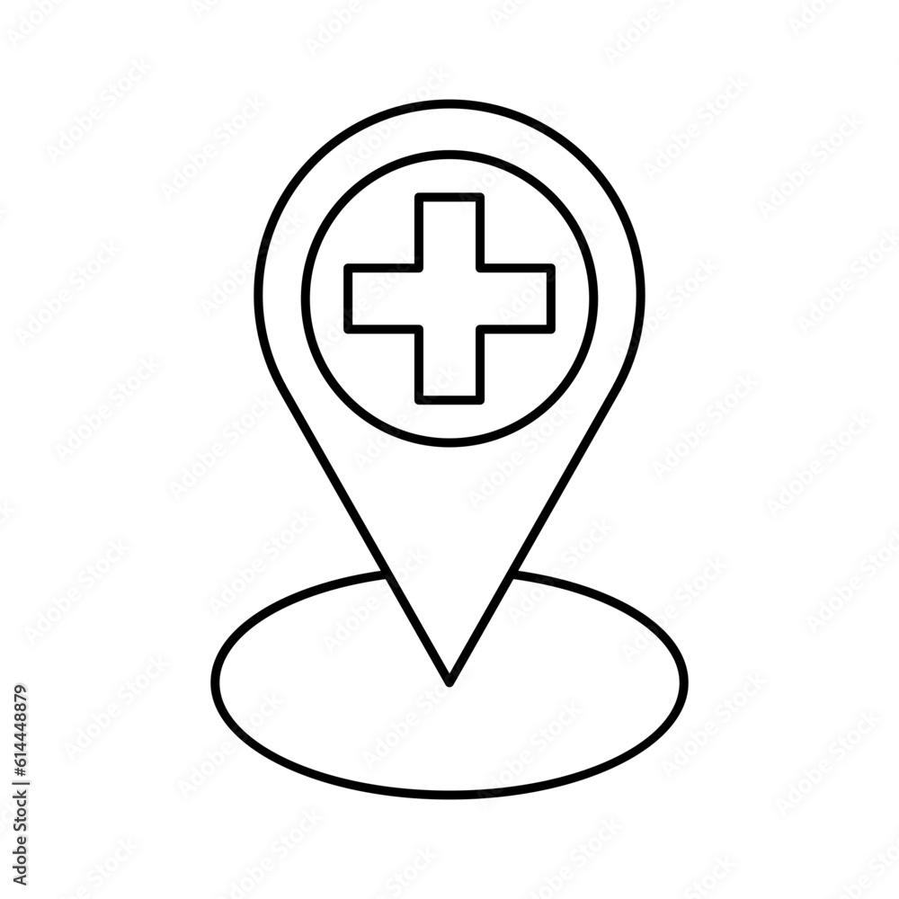 Health clinic travel and tourism icon with black outline style. diagnose, report, online, aid, investment, pharmacy, management. Vector Illustration Health clinic travel and tourism icon with black outline style. diagnose, report, online, aid, investment, pharmacy, management. Vector Illustration