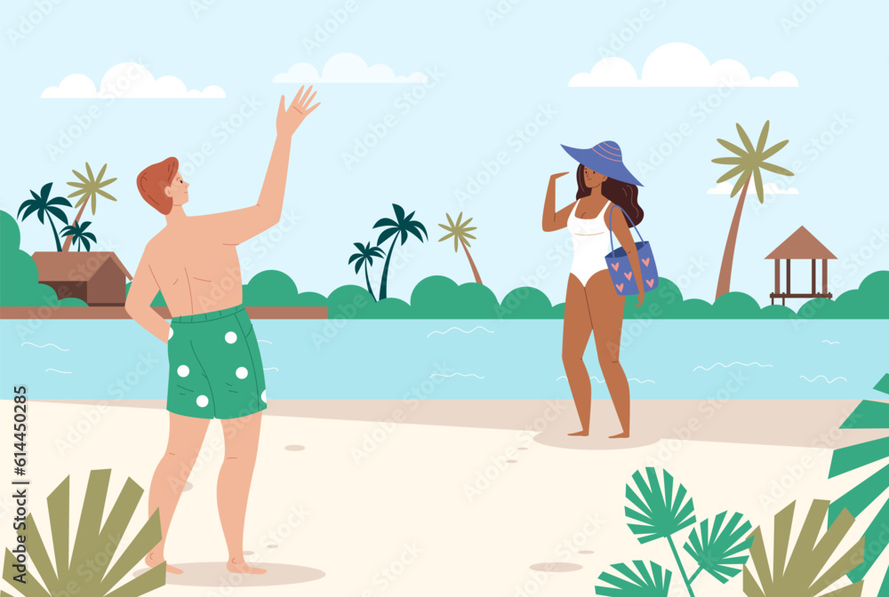 Beach people summer vacation family tourist concept. Vector graphic design illustration