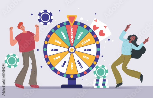 Lottery luck lucky win wheel spin game jackpot roulette concept. Vector graphic design illustration photo