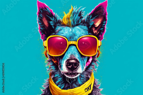 A funny dog wearing sunglasses, exuding a playful and lighthearted vibe with its colorful and amusing appearance. Ai generated