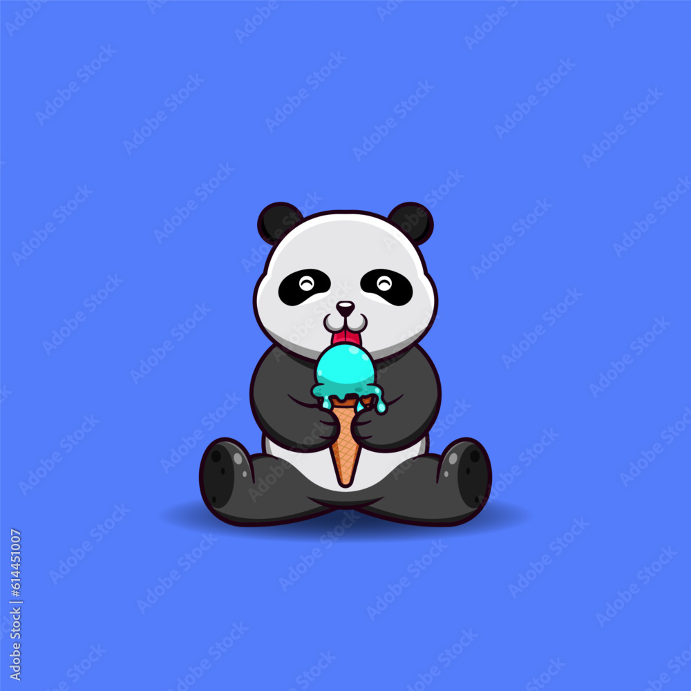 Obraz premium Vector illustration of cute panda licking ice cream.