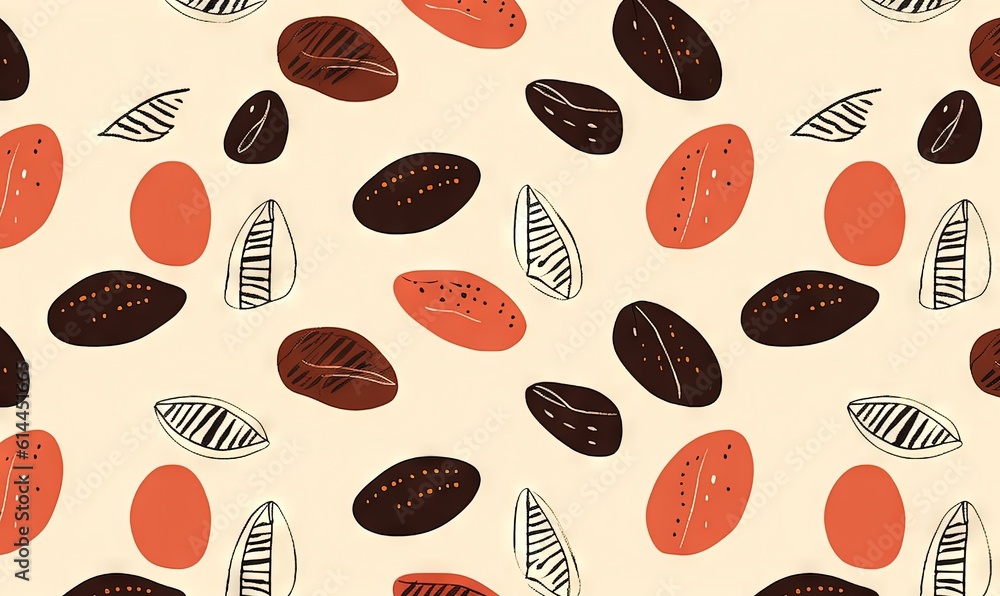 a pattern of leaves on a white background with a brown and red design on it's side and a light pink background with a black and white stripe. generative ai a pattern of leaves on a white background with a brown and red design on it's side and a light pink background with a black and white stripe. generative ai
