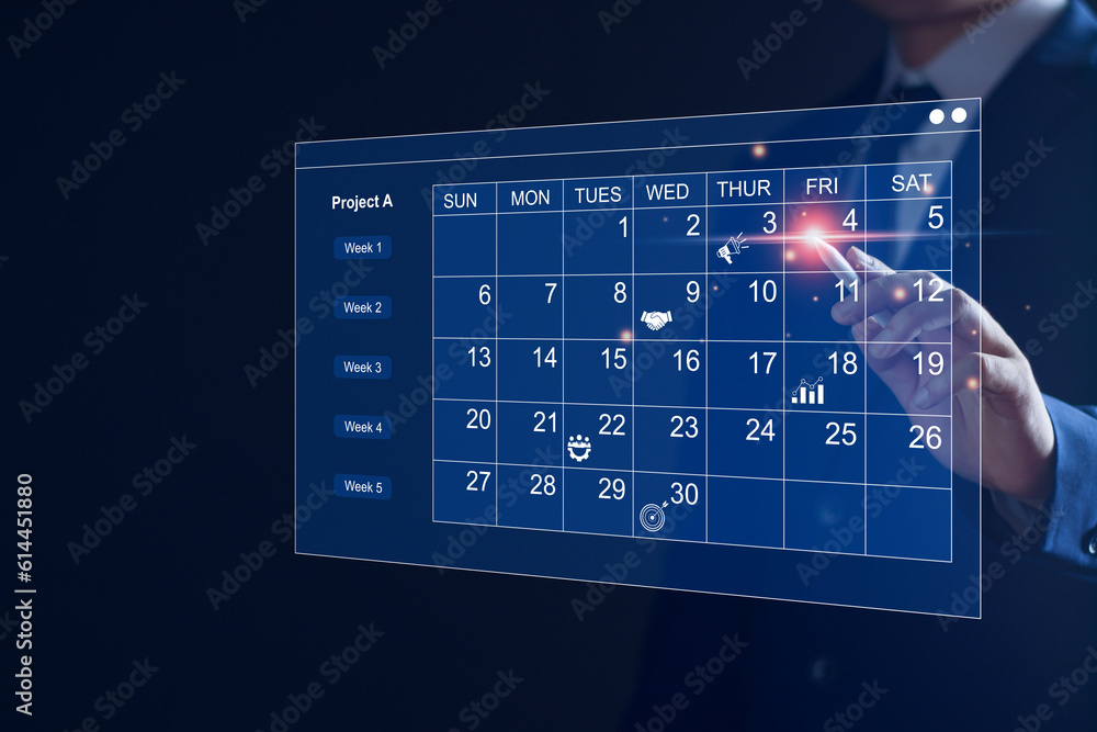 Work planning and business project management concept, virtual calendar screen and updating 