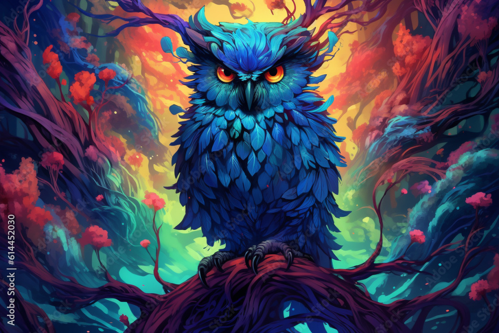 A vector illustration of an owl in the forest, adorned with vibrant and captivating colors. Ai generated A vector illustration of an owl in the forest, adorned with vibrant and captivating colors. Ai generated