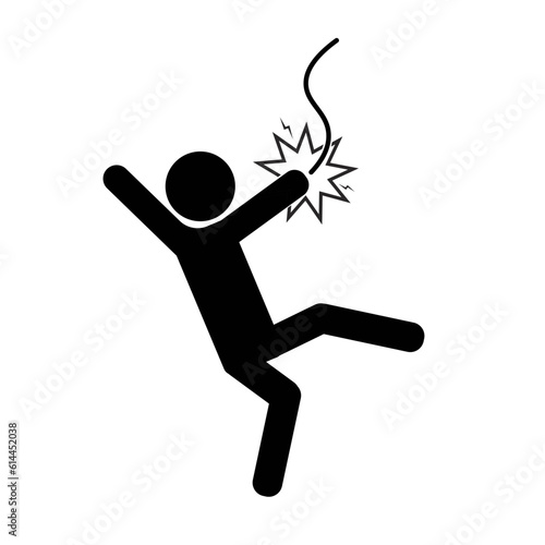 Isolated vector isolated of danger precaution sign high voltage electric shock, with illustration man electrocuted with lightning electric symbol when touch wire, industrial alert sign template