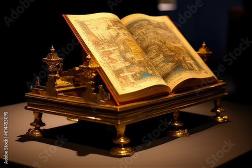 Beautiful Sacred Book With Golden Decorations On A Stand In The Church Created With The Help Of Artificial Intelligence