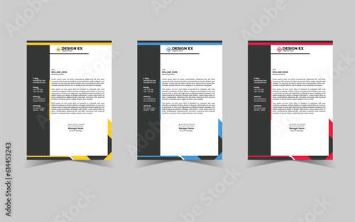 Creative Corporate Company Letterhead Design Template With Yellow, Blue, Pink and Gray Color. Corporate Letterhead Design. Unique Letterhead Design Template. Modern and Simple Letterhead Design. 