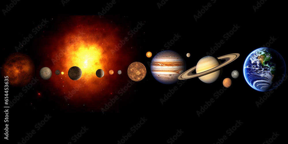 Naklejka premium Solar system with many planets. Generative AI