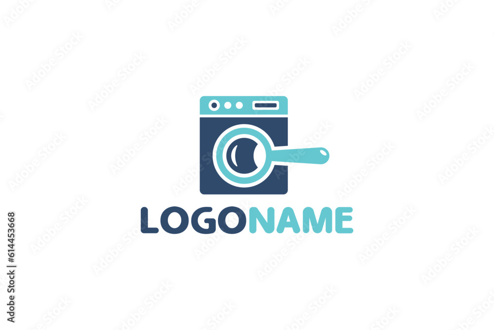 Creative logo design depicting a washer with a spyglass inside , designated to the cleaning industry. Creative logo design depicting a washer with a spyglass inside , designated to the cleaning industry.