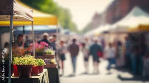Vibrant Street Fair Delight Abstract Blurred Background with Outdoor Excitement and Ample Copy Space. created with Generative AI