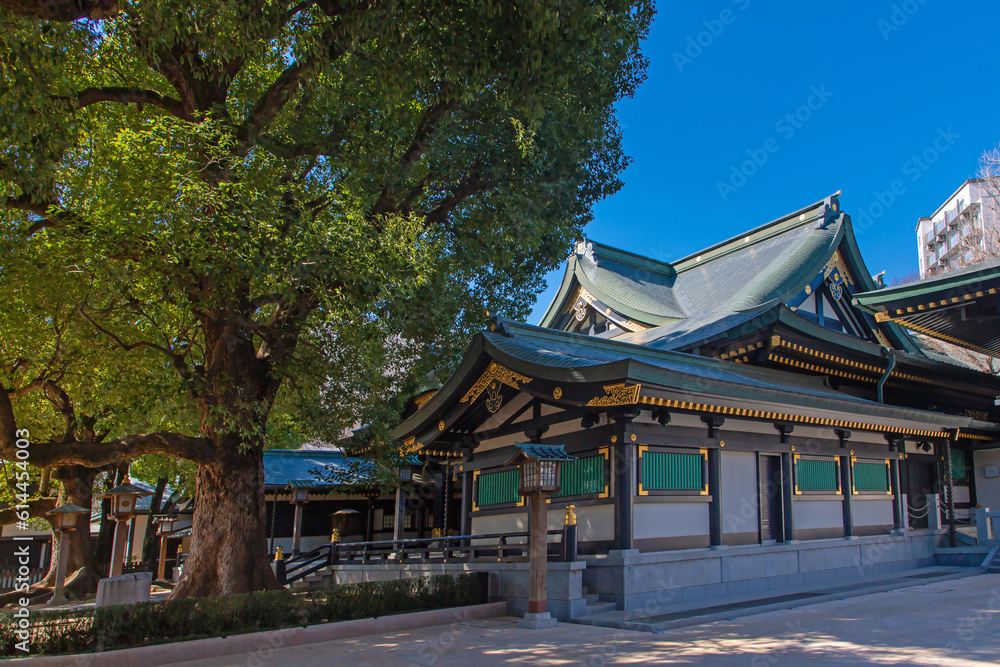 Beautiful japanese architecture of Ana hachimangu Shrine, It is a popular shrine among Japanese people and tourists, located near Waseda University in Tokyo Japan.