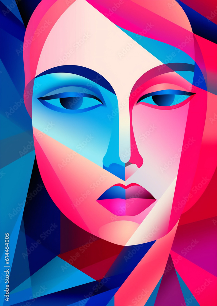 woman fashion modern graphic portrait cubist face symbol cubism poster abstract. Generative AI. woman fashion modern graphic portrait cubist face symbol cubism poster abstract. Generative AI.