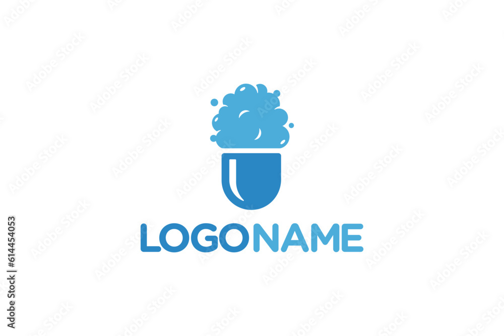 Creative logo design depicting a piill with soap foam on top, designated to the cleaning industry. Creative logo design depicting a piill with soap foam on top, designated to the cleaning industry.