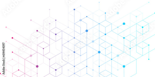 Modern technology vector illustration with square grid. Technology banner template cubes texture. Digital geometric abstraction with lines and dots