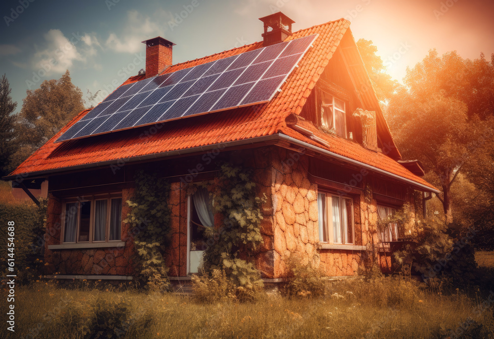 Modern ecology green house. Sunlight energy building. Generative AI. Modern ecology green house. Sunlight energy building. Generative AI.
