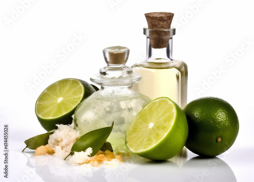 body treatment spa lime oil bottle skincare natural lemon organic. Generative AI.