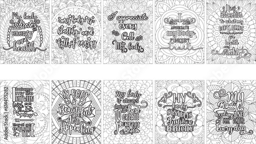  Set of 10 doodle health affirmation quotes typography poster bundle. Affirmation phrase inspiration quote design for flyer, banner, posting, scrapbooking or journaling.
