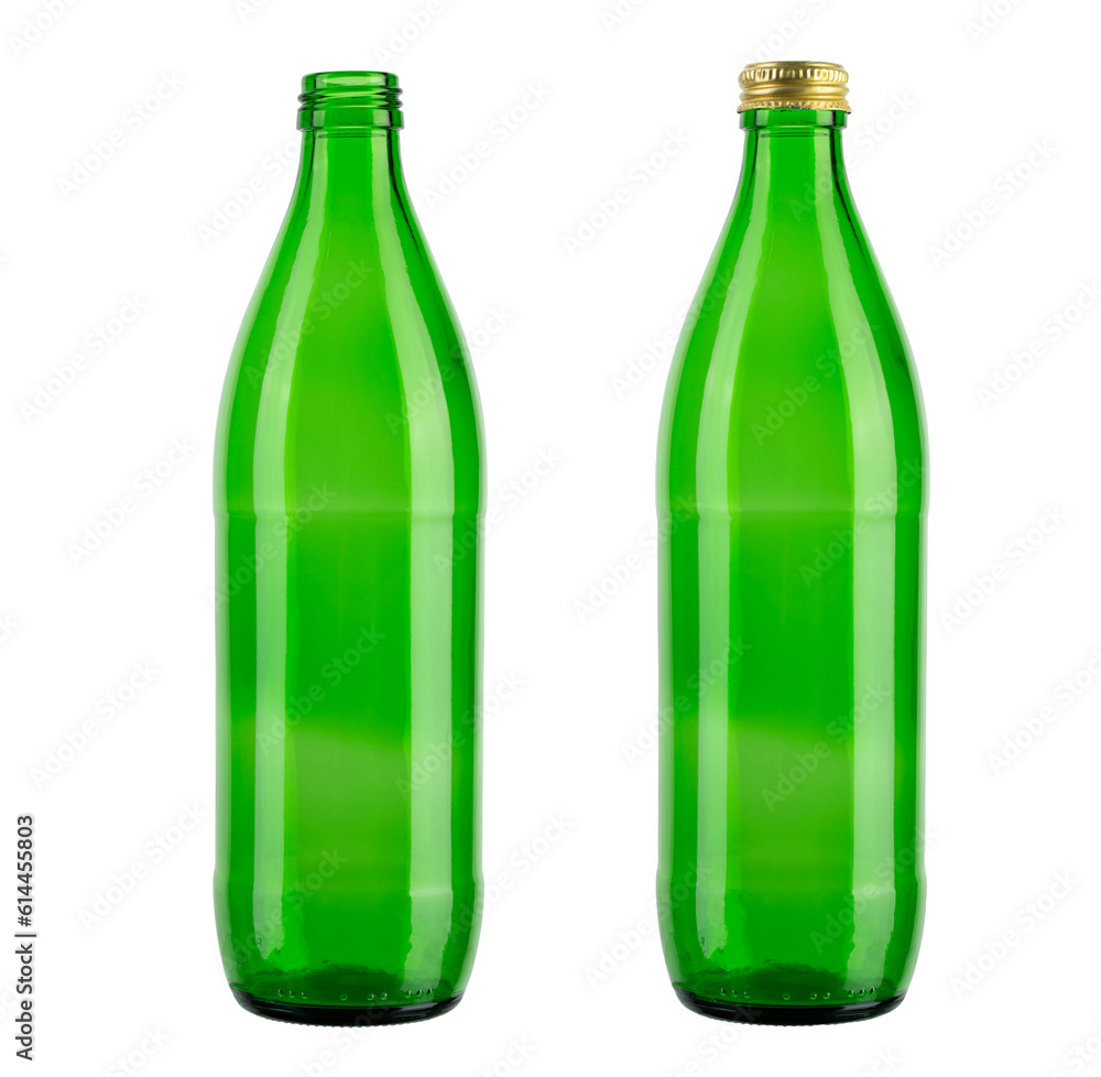 Empty green glass bottle without cap. Isolated on white background. Empty green glass bottle without cap. Isolated on white background.