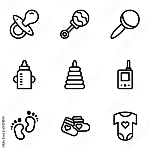Set of Nursery, Baby Related Thin Line Icons - EDITABLE STROKE - EPS Vector