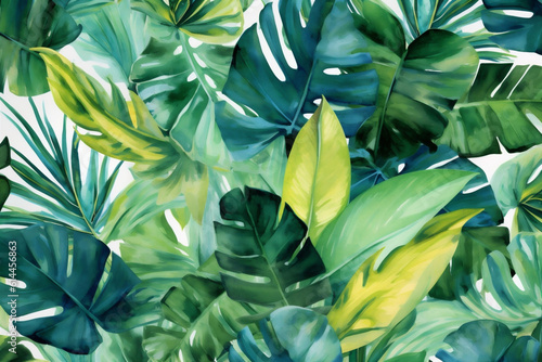 trendy background leaf summer palm pattern design wallpaper jungle seamless tropical. Generative AI.