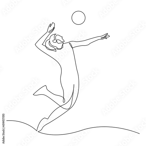 Continuous line Volleyball player vector.