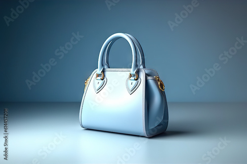 A Blue Captivating Women's Handbag Showcasing Trendy Style on a Serene Studio Background. created with Generative AI