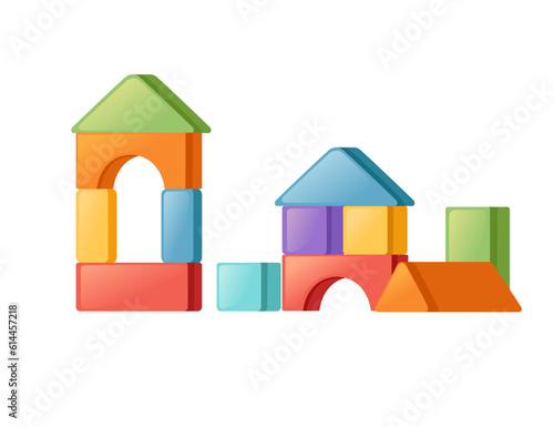 Bright colored plastic bricks for building safe baby toy vector illustration isolated on white background