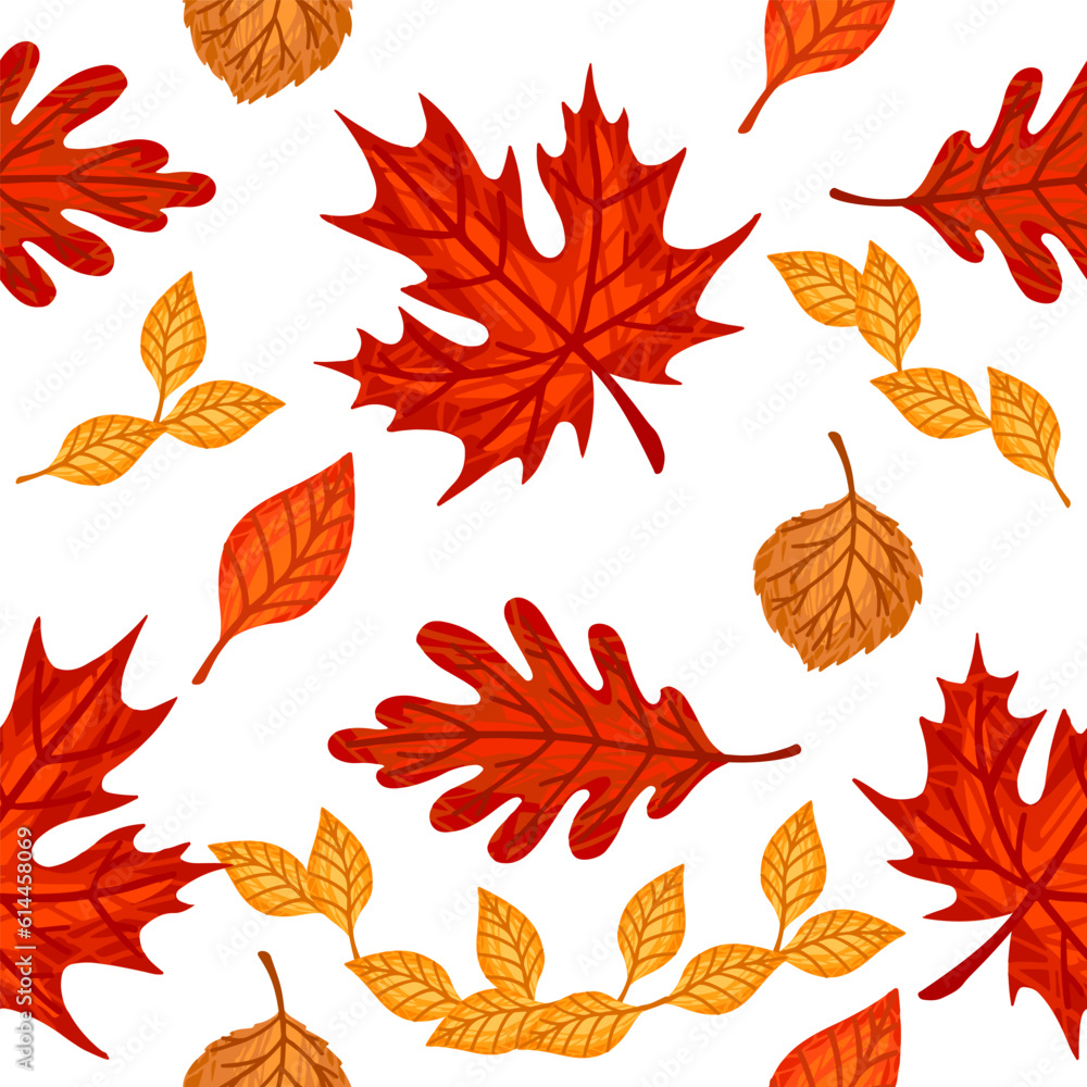 Obraz premium Seamless pattern of colorful autumn leaves vector illustration on white background