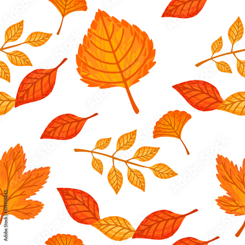 Seamless pattern of colorful autumn leaves vector illustration on white background