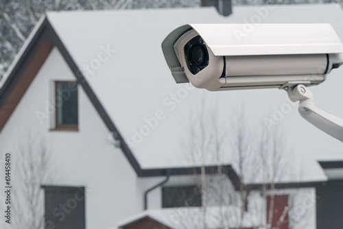 Outdoor Security Camera. Protecting with an IP CCTV System. Networks and wireless surveillance system. Home and office security