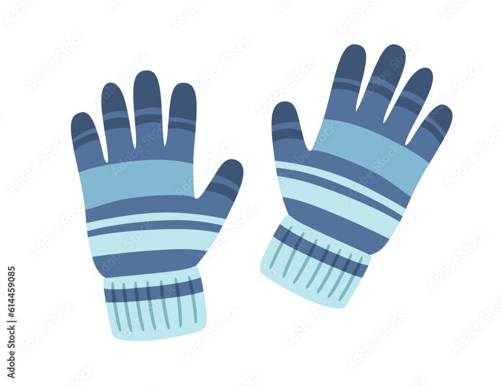 Obraz premium Warm textile pair of winter gloves blue color vector illustration on white background