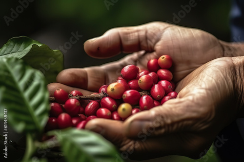 From Bean Harvesting Coffee Berries with Care and Expertise. created with Generative AI © photobuay