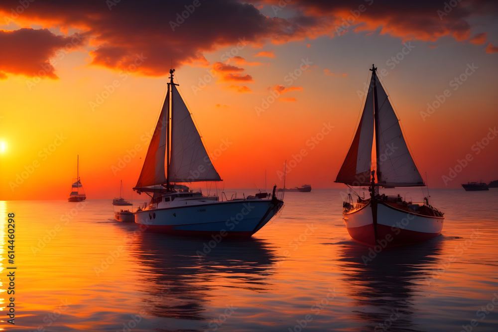 sailboat at sunset by AI