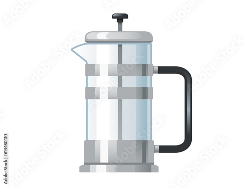 French press coffee maker modern design with glass and steel vector illustration isolated on white background