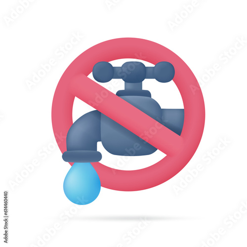 faucet with water droplets Water saving concept for the planet. 3d illustration