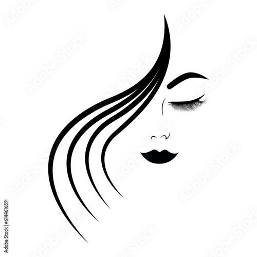 Beautiful Abstract silhouette young Woman face Portrait minimalistic creative style with flowers hair Fashion icon elegant style for prints, tattoos, posters, salon, textile, spa, cards  Vector design