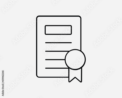 Certificate Line Icon. Diploma Achievement Success Graduation Cert Degree. Black White Sign Symbol Illustration Artwork Graphic Clipart EPS Vector