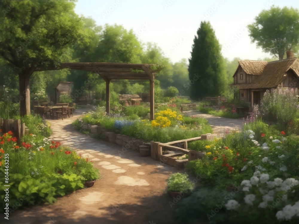 A agroecological garden, Generative AI Illustration.